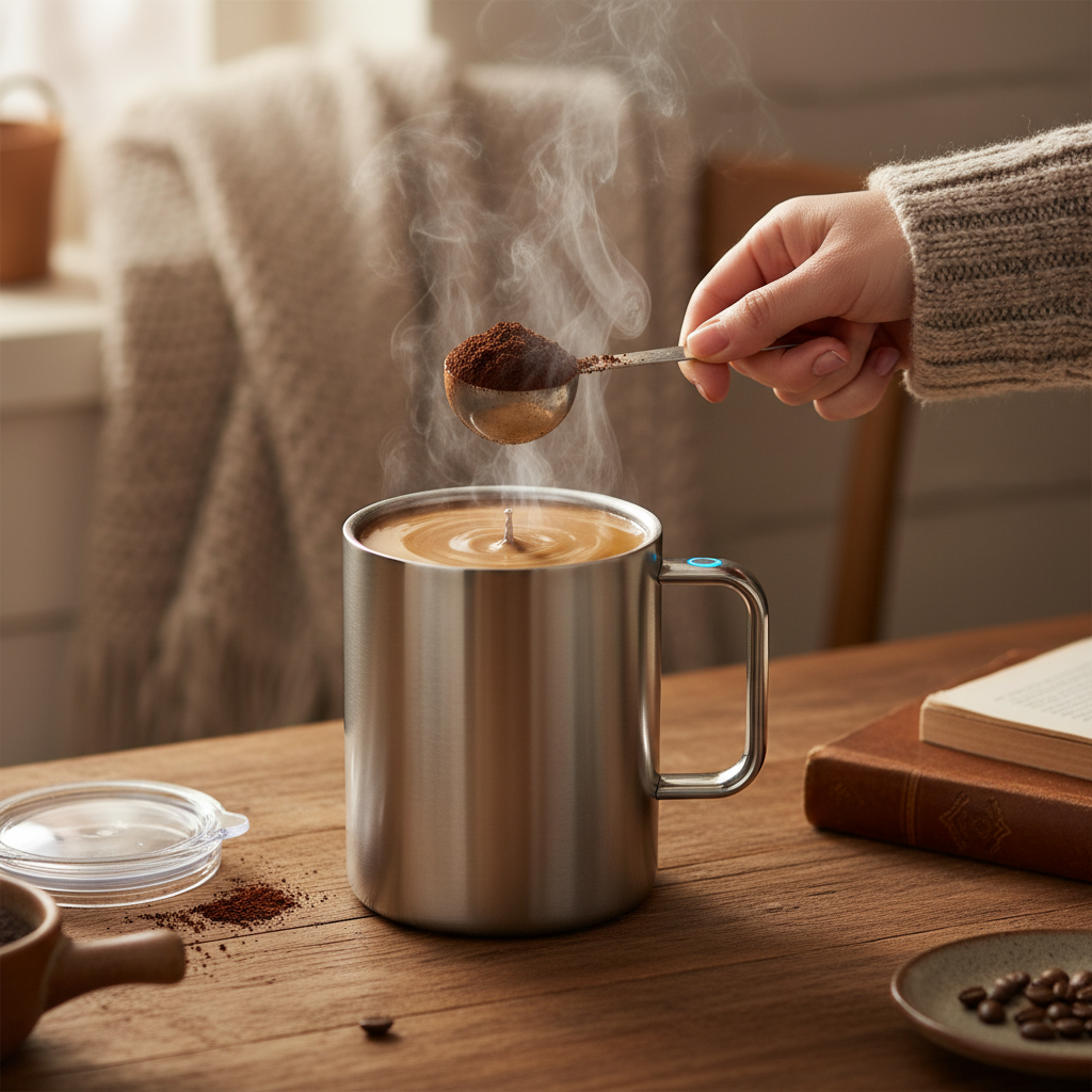 Self-Stirring Coffee Mug lifestyle desk shot