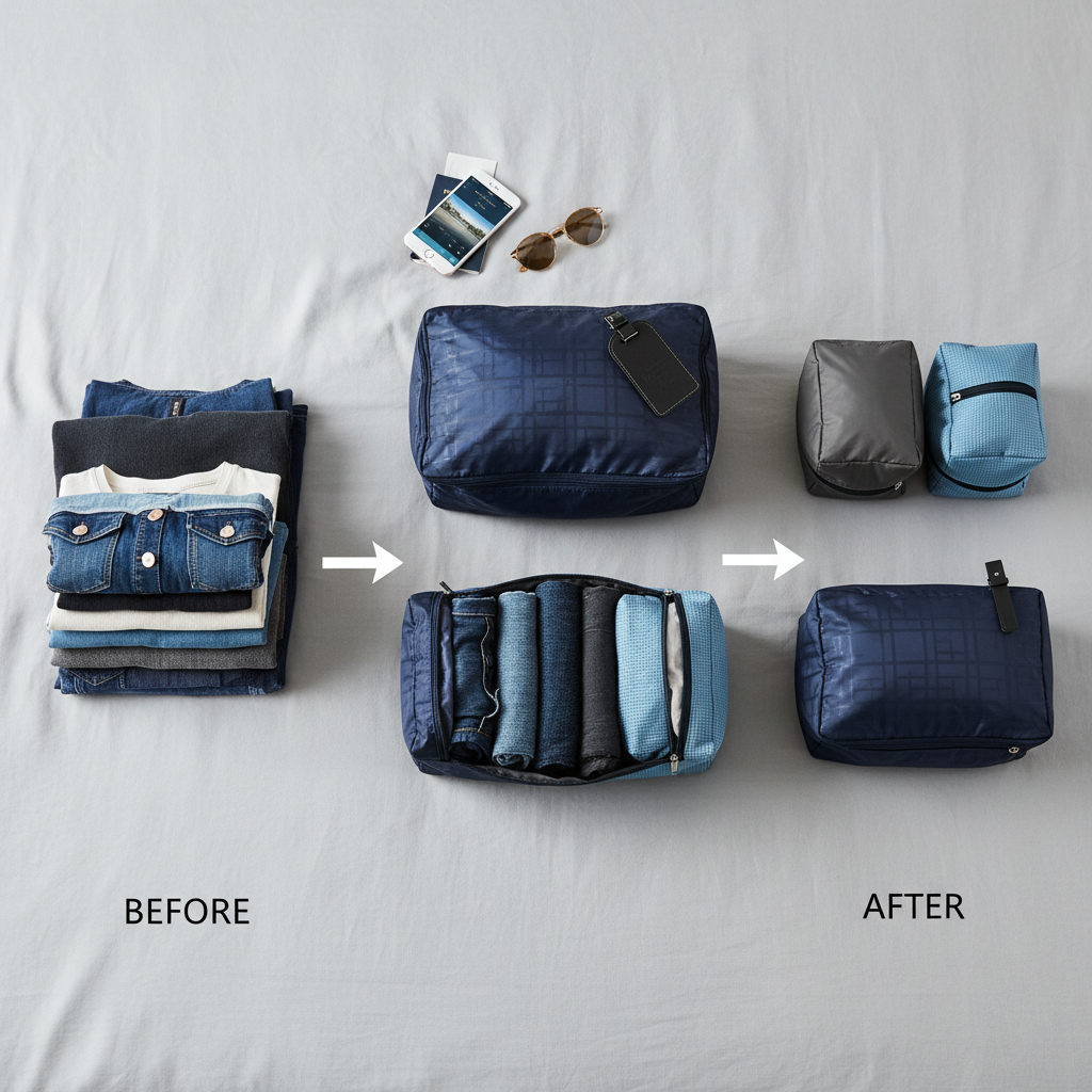 6 piece packing cubes flat lay
