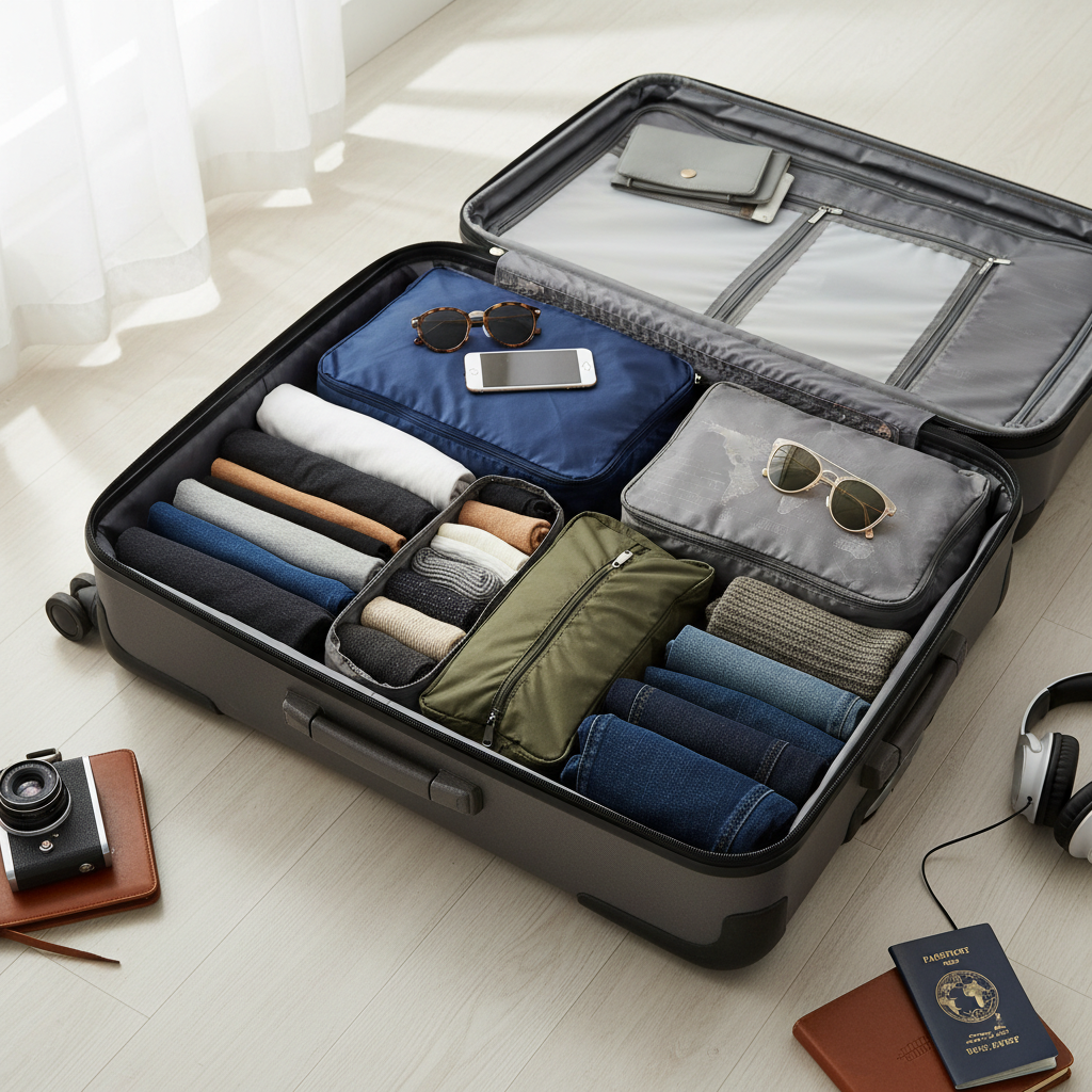 Packing cubes in open suitcase