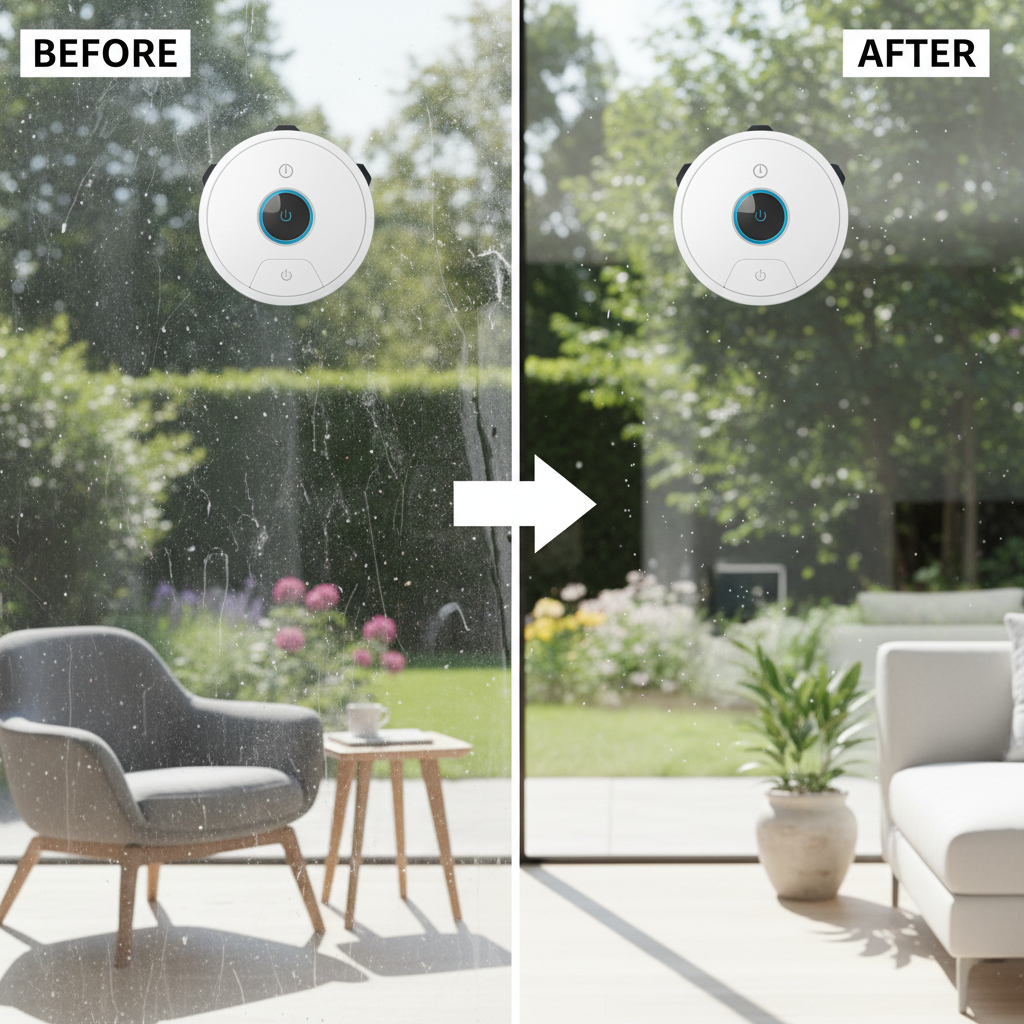 Window Cleaning Robot before and after clean