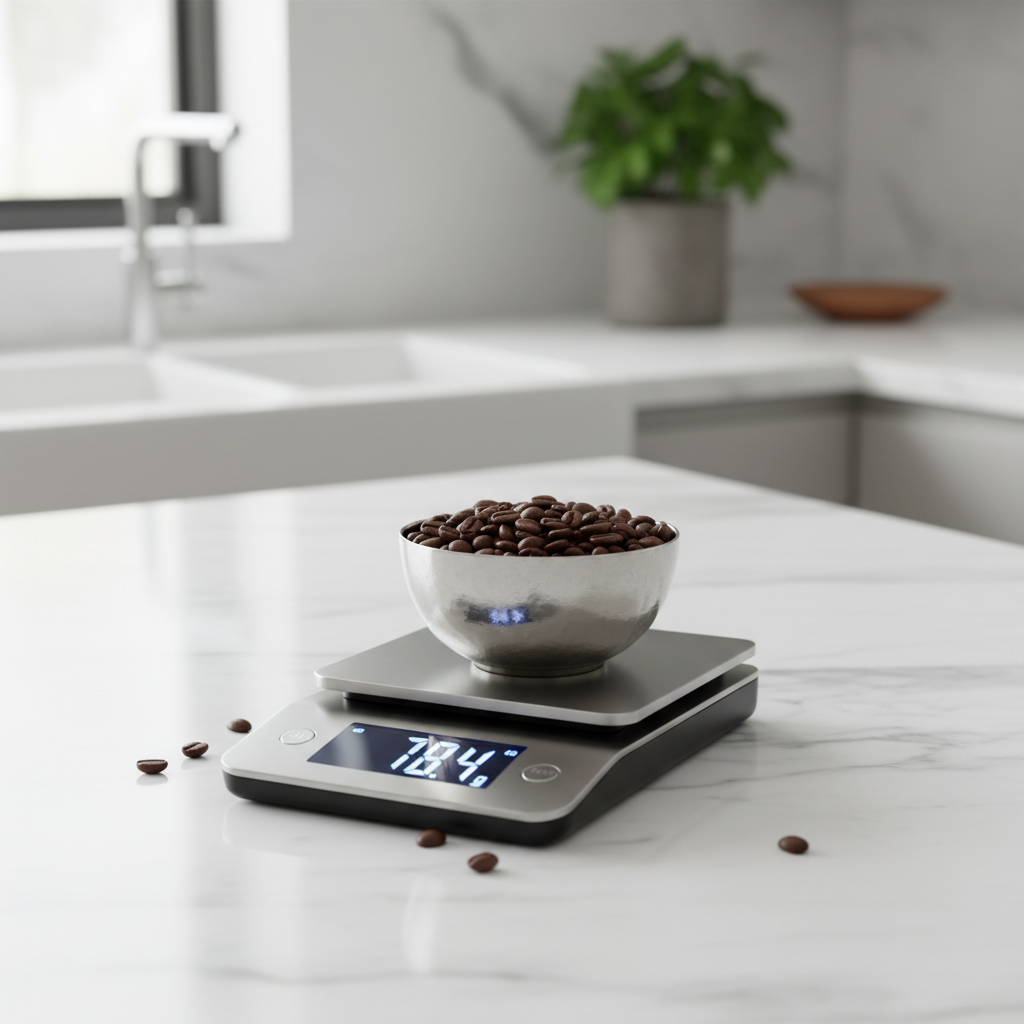 Smart Digital Kitchen Scale close up coffee beans