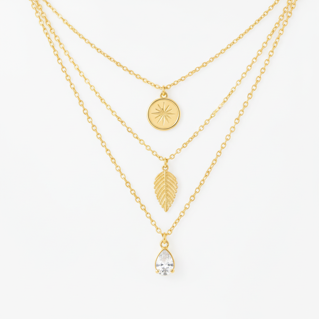 Layered Gold Necklace close up