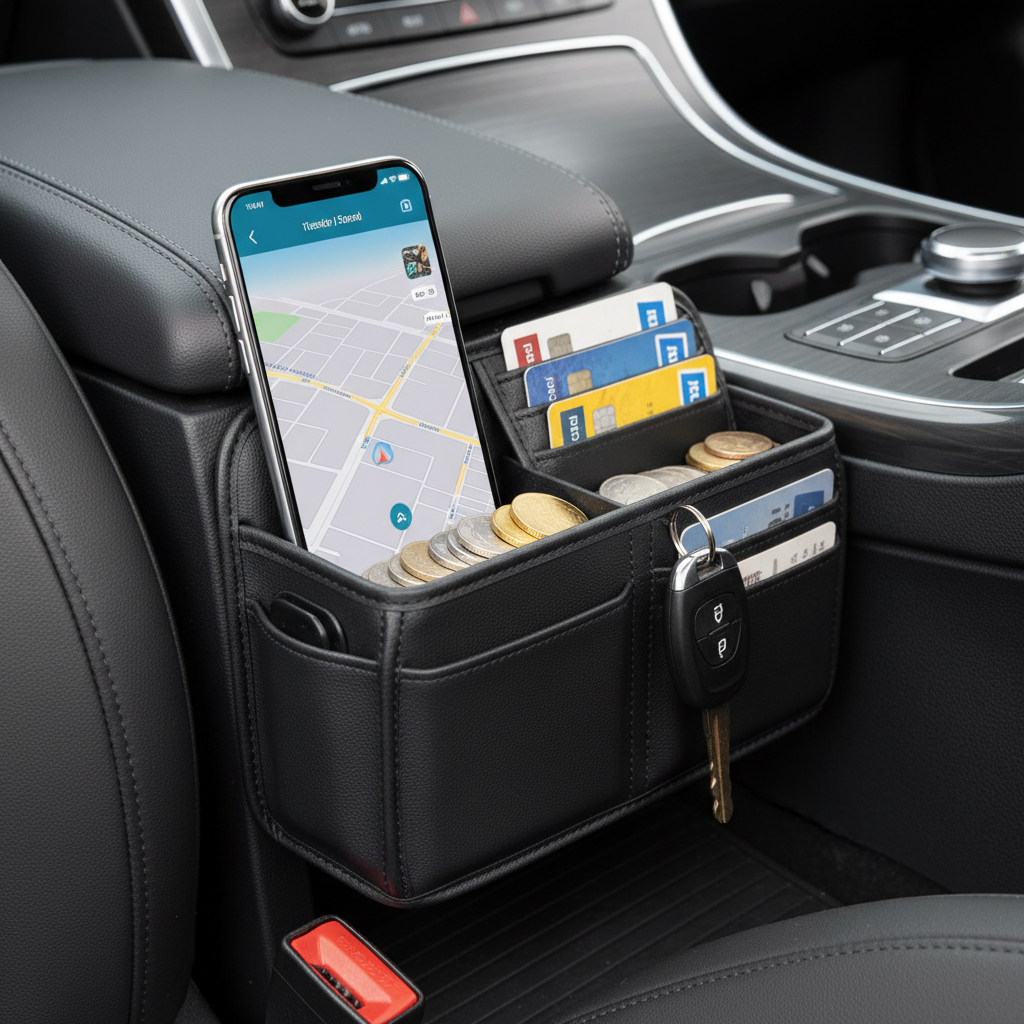 Car Seat Gap Organizer pockets close up