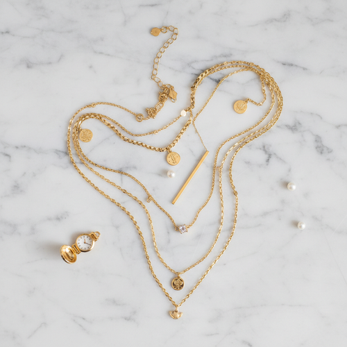 Layered Gold Necklace flat lay