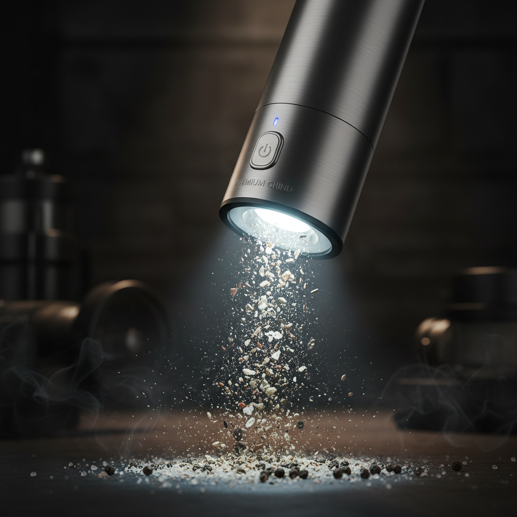 Salt and Pepper Grinder LED light dramatic shot