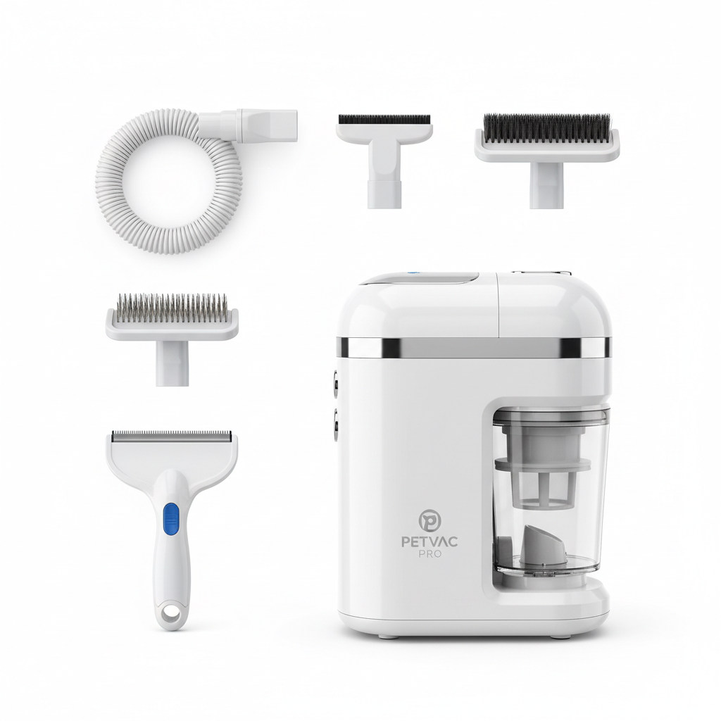 Pet Grooming Vacuum Kit flat lay with all attachments