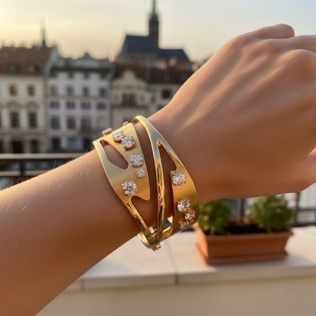 Crystal cuff gold bracelet