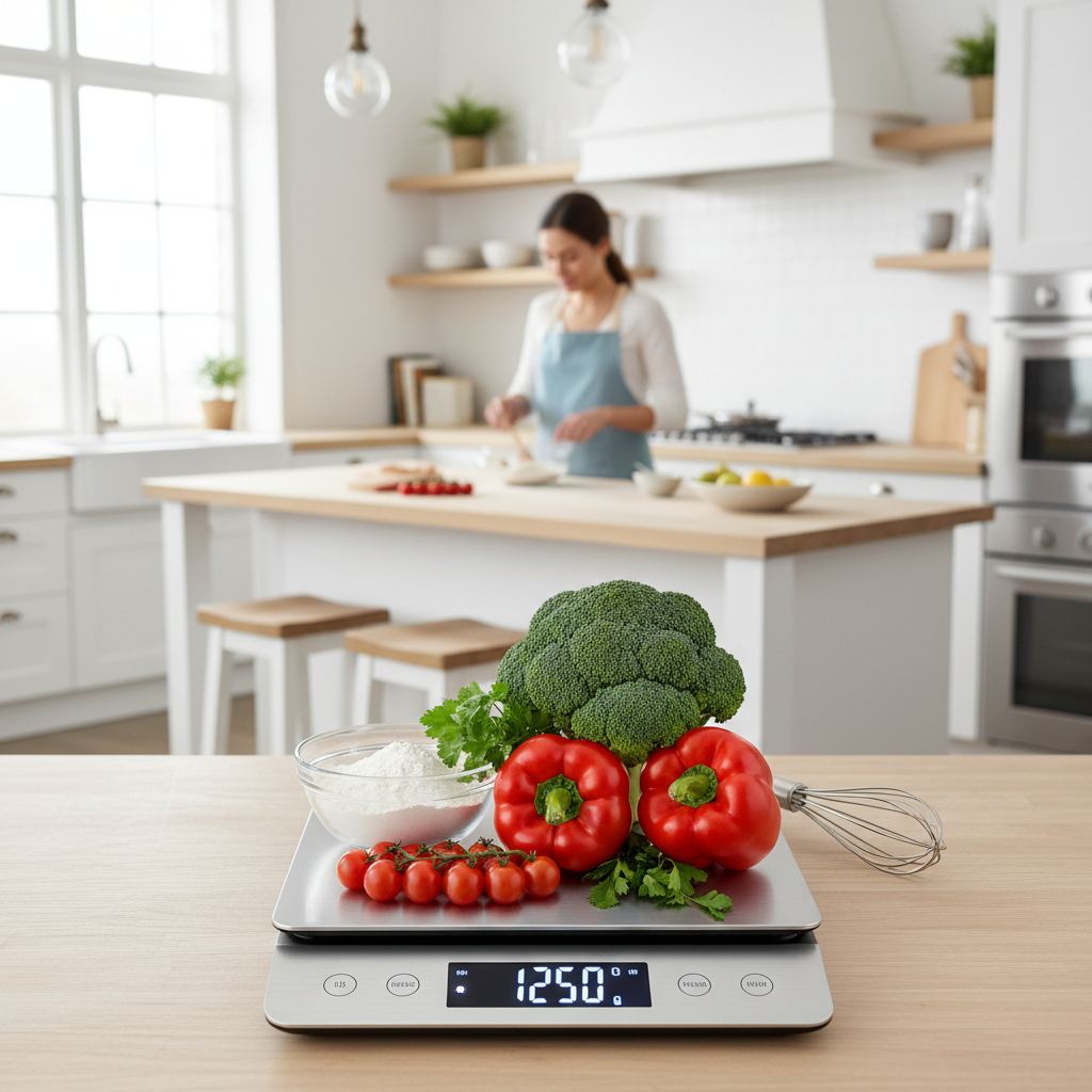 Smart Digital Kitchen Scale lifestyle cooking shot