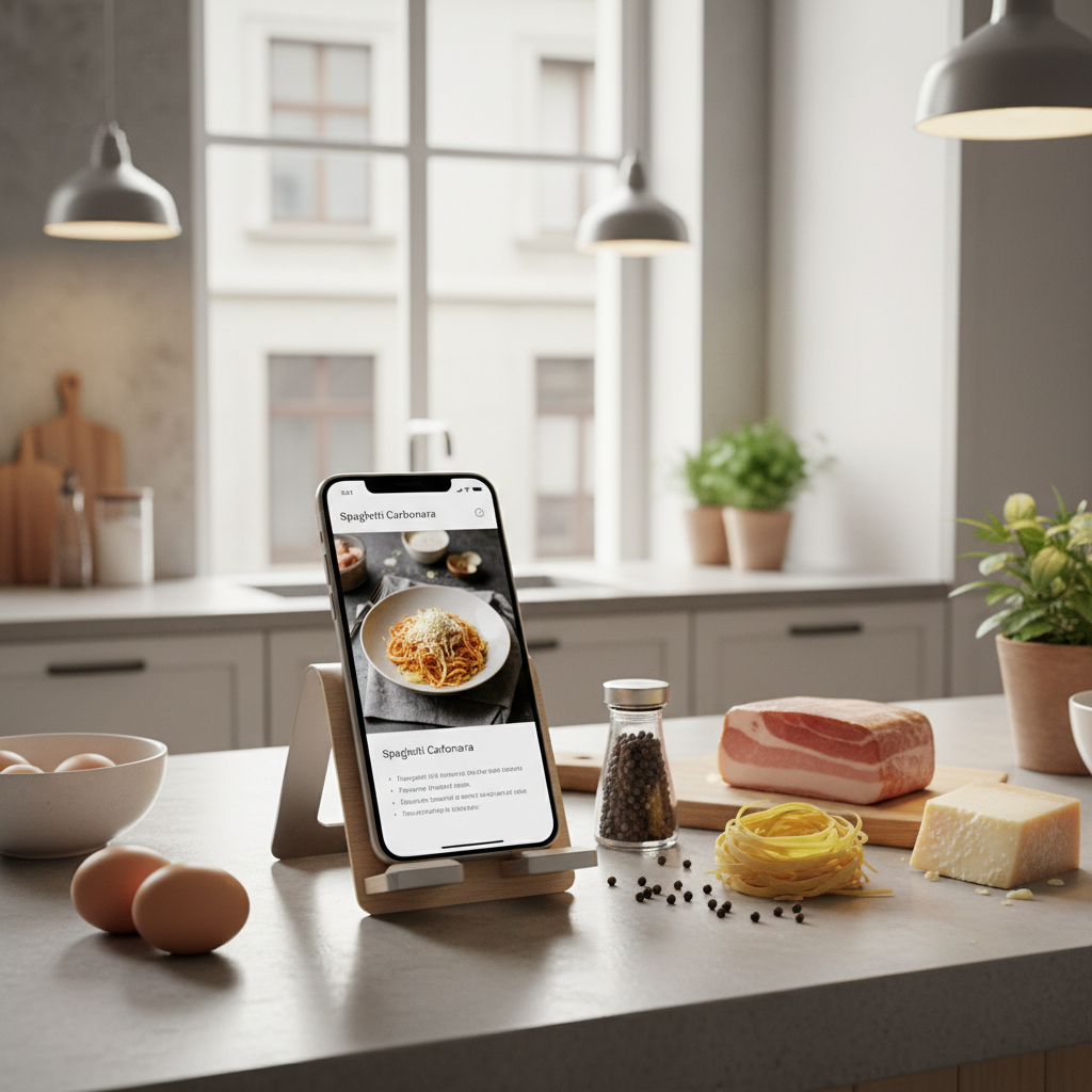 Phone stand in kitchen