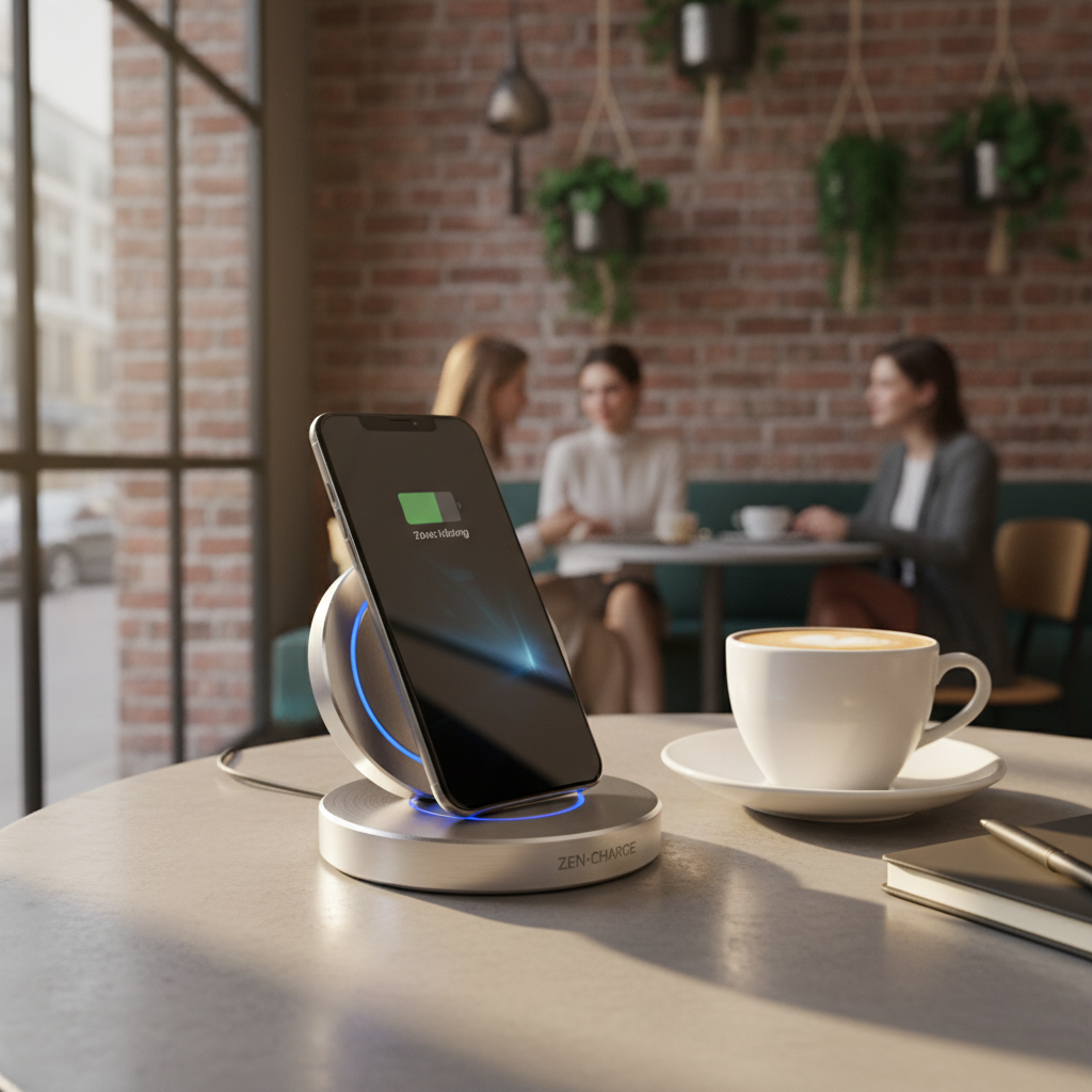 Magnetic Wireless Charger cafe lifestyle