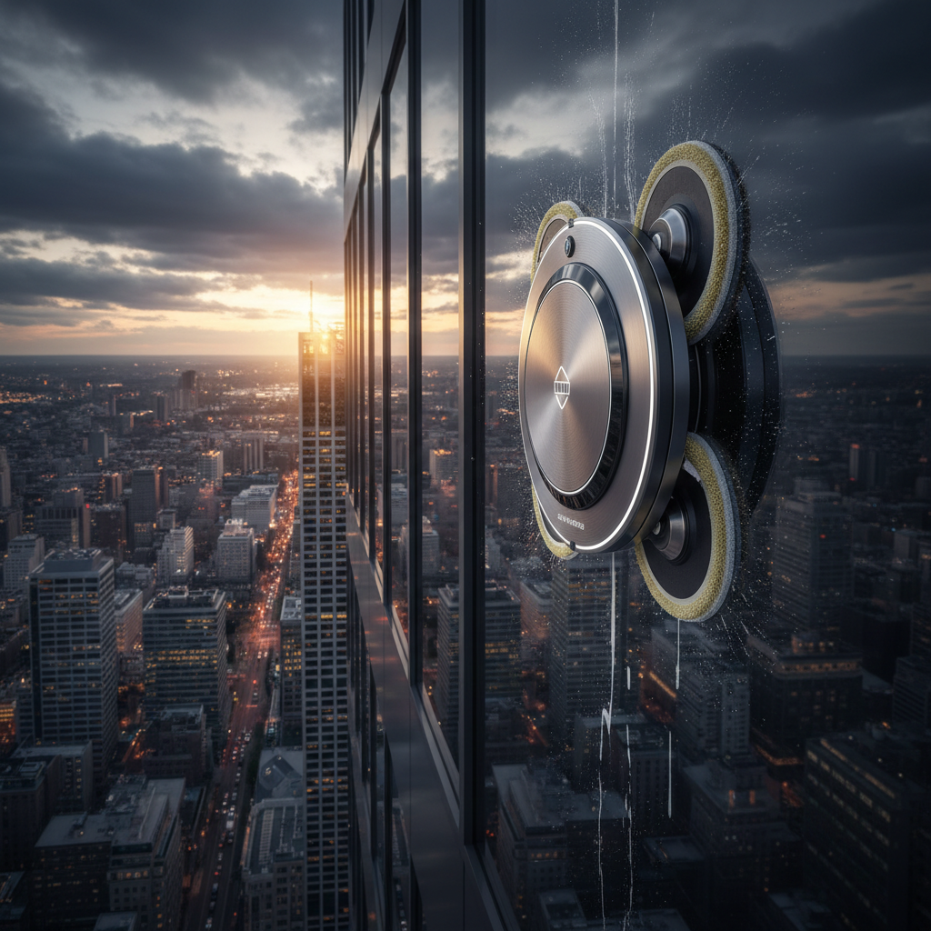 Window Cleaning Robot on skyscraper glass