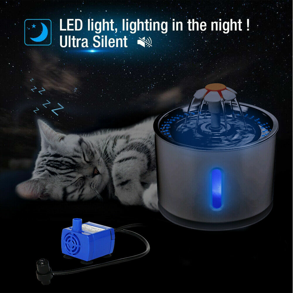 Cat water fountain LED glow at night
